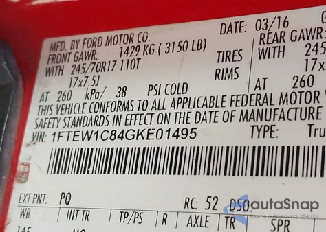 2016 Ford F-150 Xlt из США, поврежденный, VIN 1FTEW1C84GKE01495